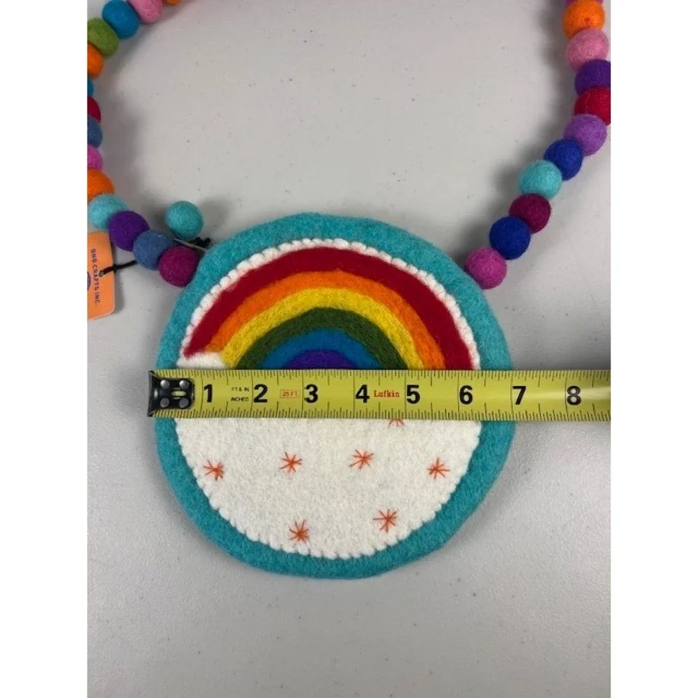 BNB Crafts Inc Rainbow Felt Wool Crossbody Bag Handmade Nepal Pom Pom Strap NEW